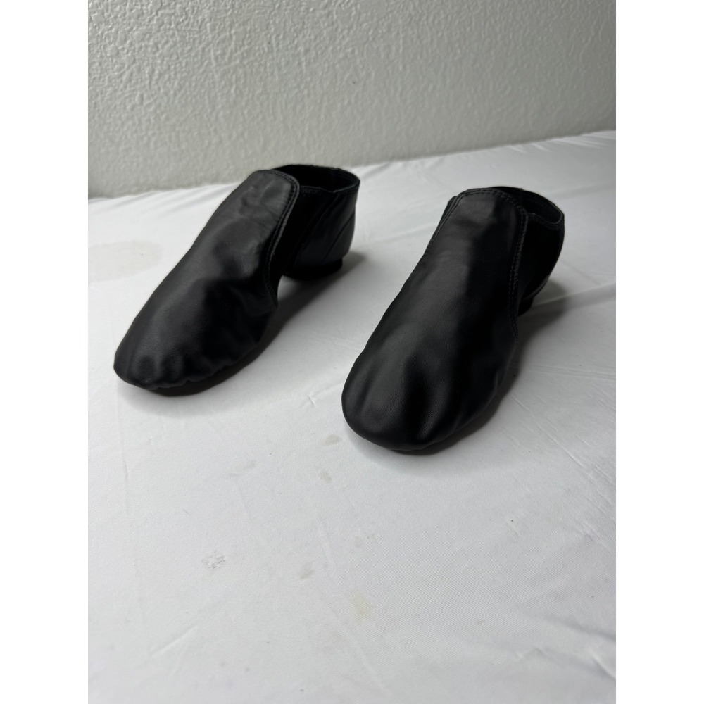 Dance Class Black Leather Slip On Jazz Shoes Split Sole Neoprene Side Panels